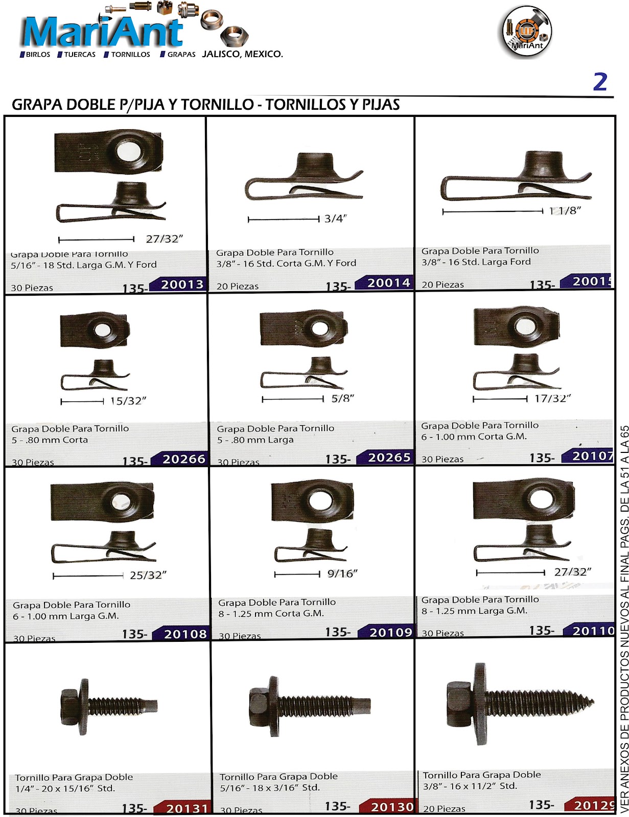 MariAnt tuercas birlos y tornillos catalogo de grapas