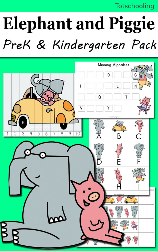 FREE printables to go along with the book series Elephant and Piggie by Mo Willems. Preschool and kindergarten kids will have a blast learning with these 2 lovable friends! Practice early math and literacy skills, alphabet, counting, patterns, scissor skills and more!