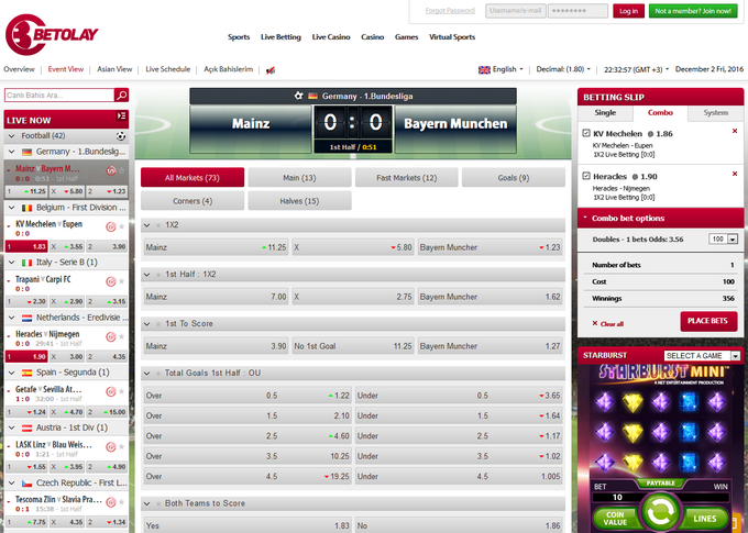 BetOlay Live Betting BetOlay Screen