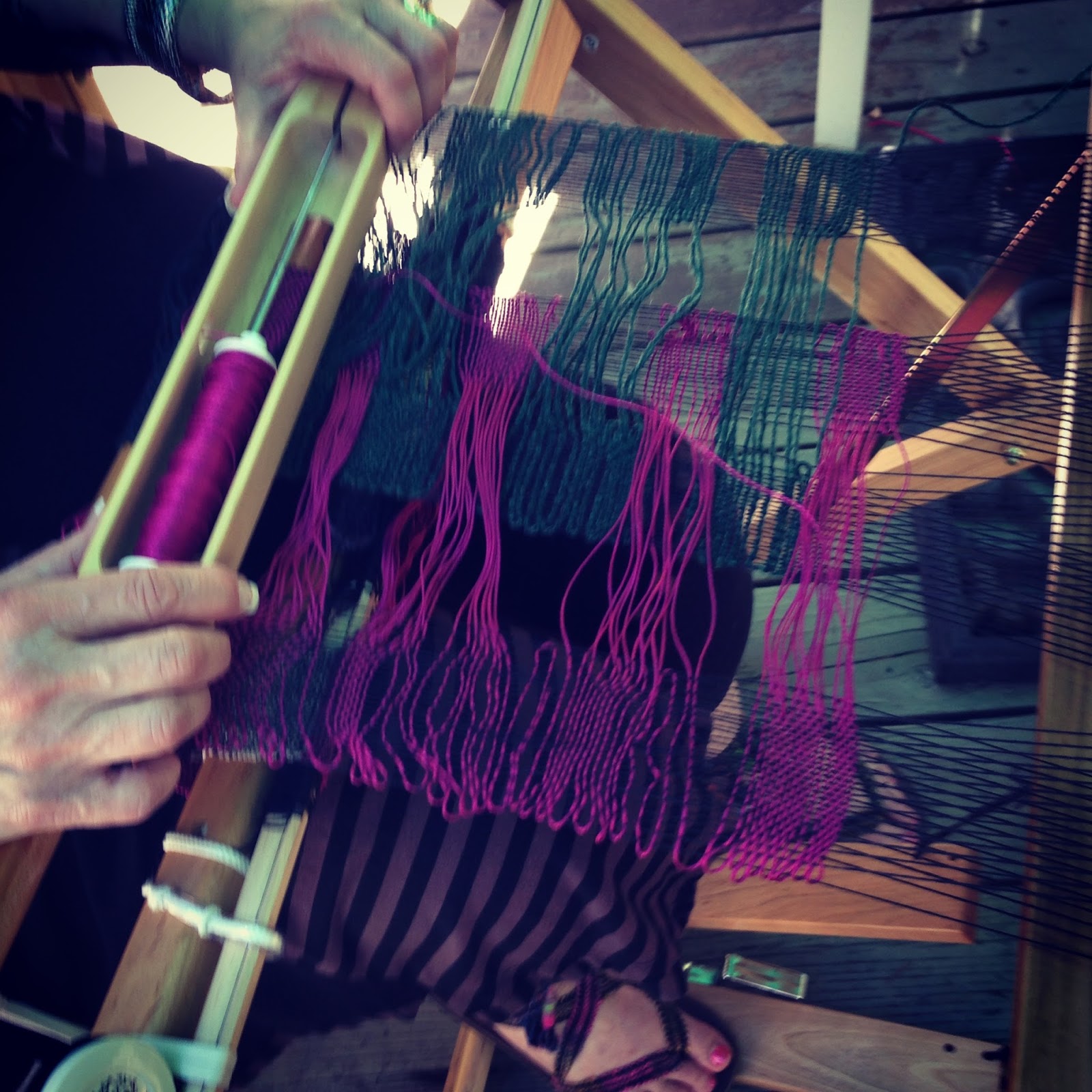 CENTERING WITH FIBER Day 3 of weaving and spinning at Saori Sants Cruz