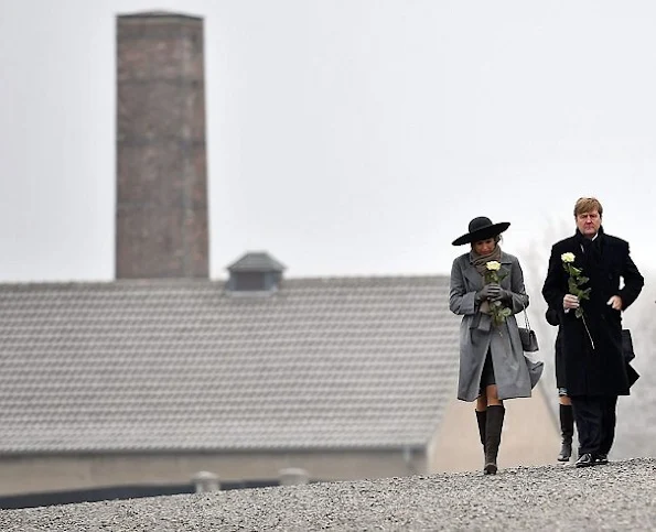 Queen Maxima wore Natan coat and dress, Christian Louboutin grey suede toe pumps, Chanel Grey caviar leather coco bags