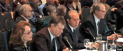 Day 3 of the Citizen Hearing On Disclosure Features testimony of panel members (from left) Linda Moulton Howe, Gary Heseltine, Peter Robbins and Peter Davenport 