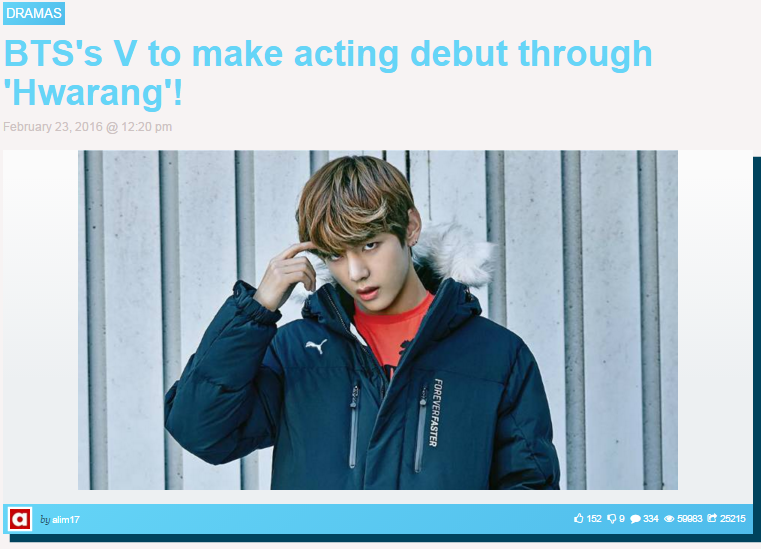 KEntertainment: BTS's V Upcoming K-drama Acting Debut