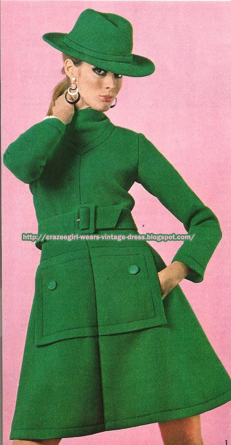 Green wool dress coat  - Mendès for Jean Patou 1967 60s 1960