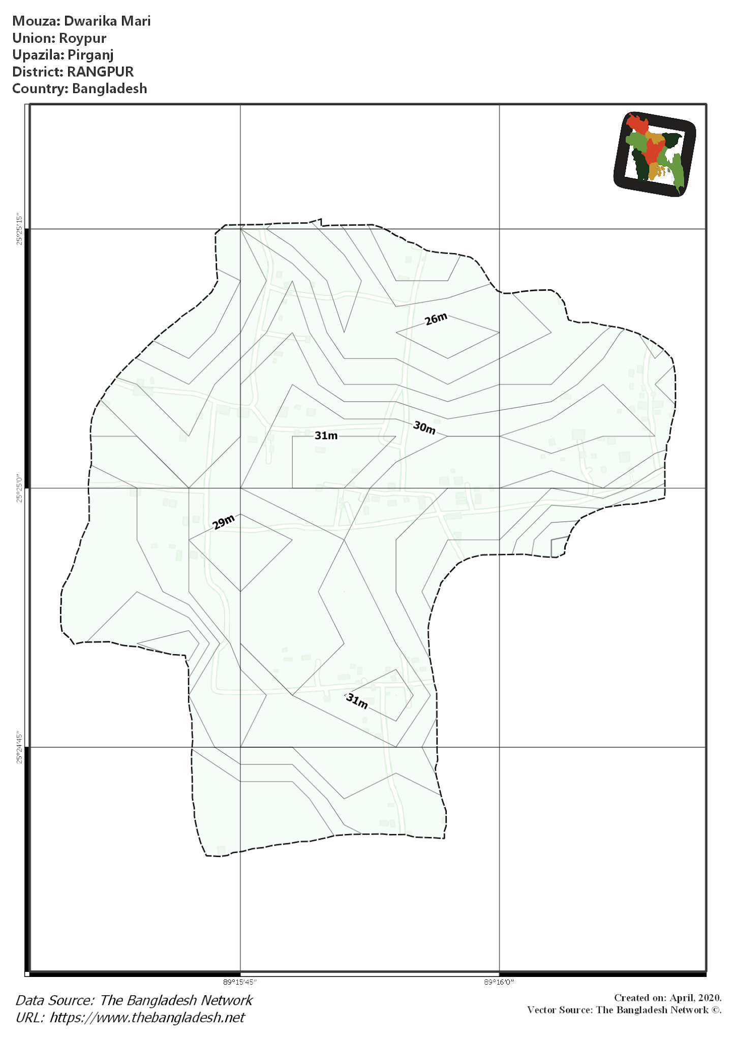Map of Dwarika Mari Mouza of Pirganj Upazila, RANGPUR Map of Dwarika Mari Mouza of Pirganj Upazila, RANGPUR, Bangladesh.