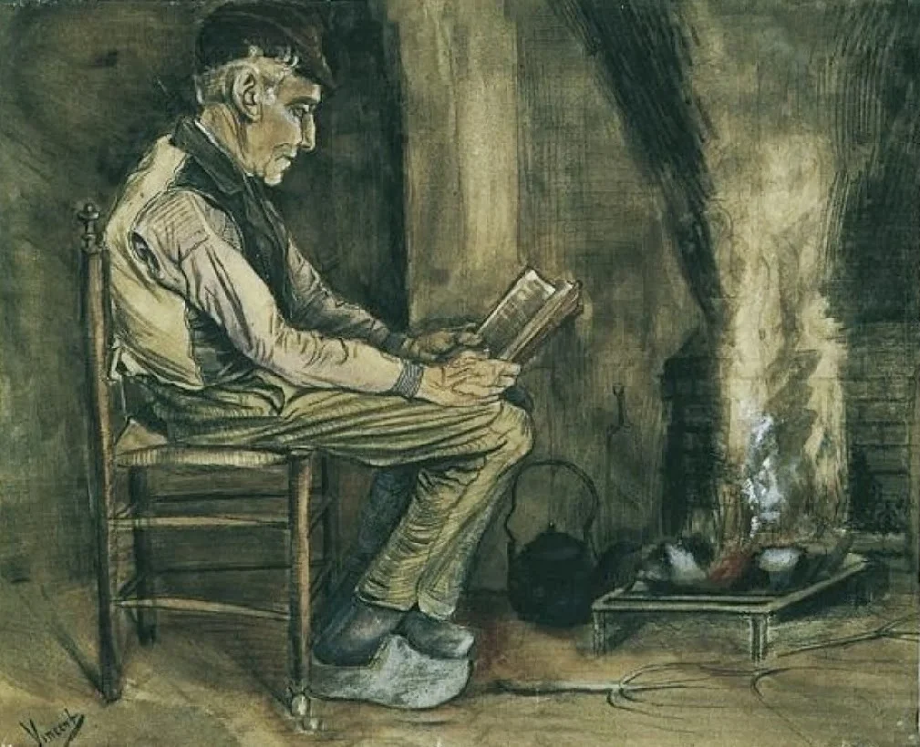 Vincent van Gogh - Farmer sitting at the fireside and reading, 1881