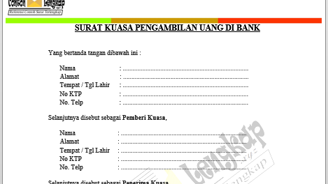 Download Contoh Surat Kuasa Pengambilan Uang Di Bank Bjb Gallery