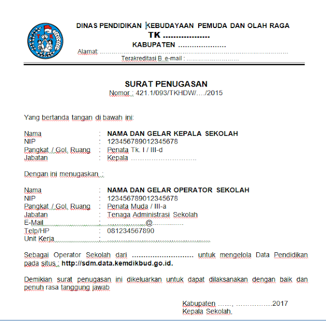 Contoh Surat Sk Dan Surat Penugasan Operator Sekolah Paudtk