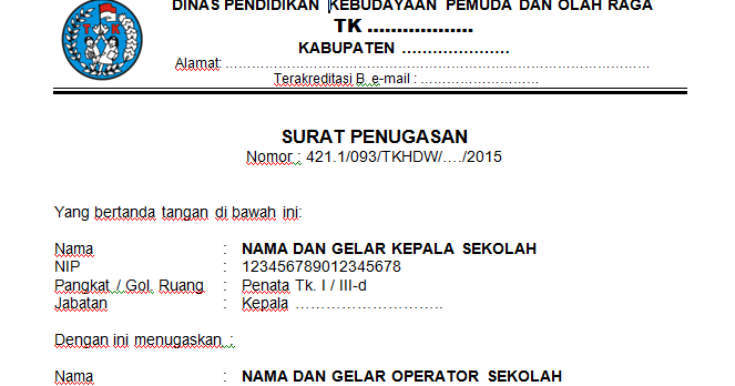 Contoh Surat Sk Dan Surat Penugasan Operator Sekolah Paudtk