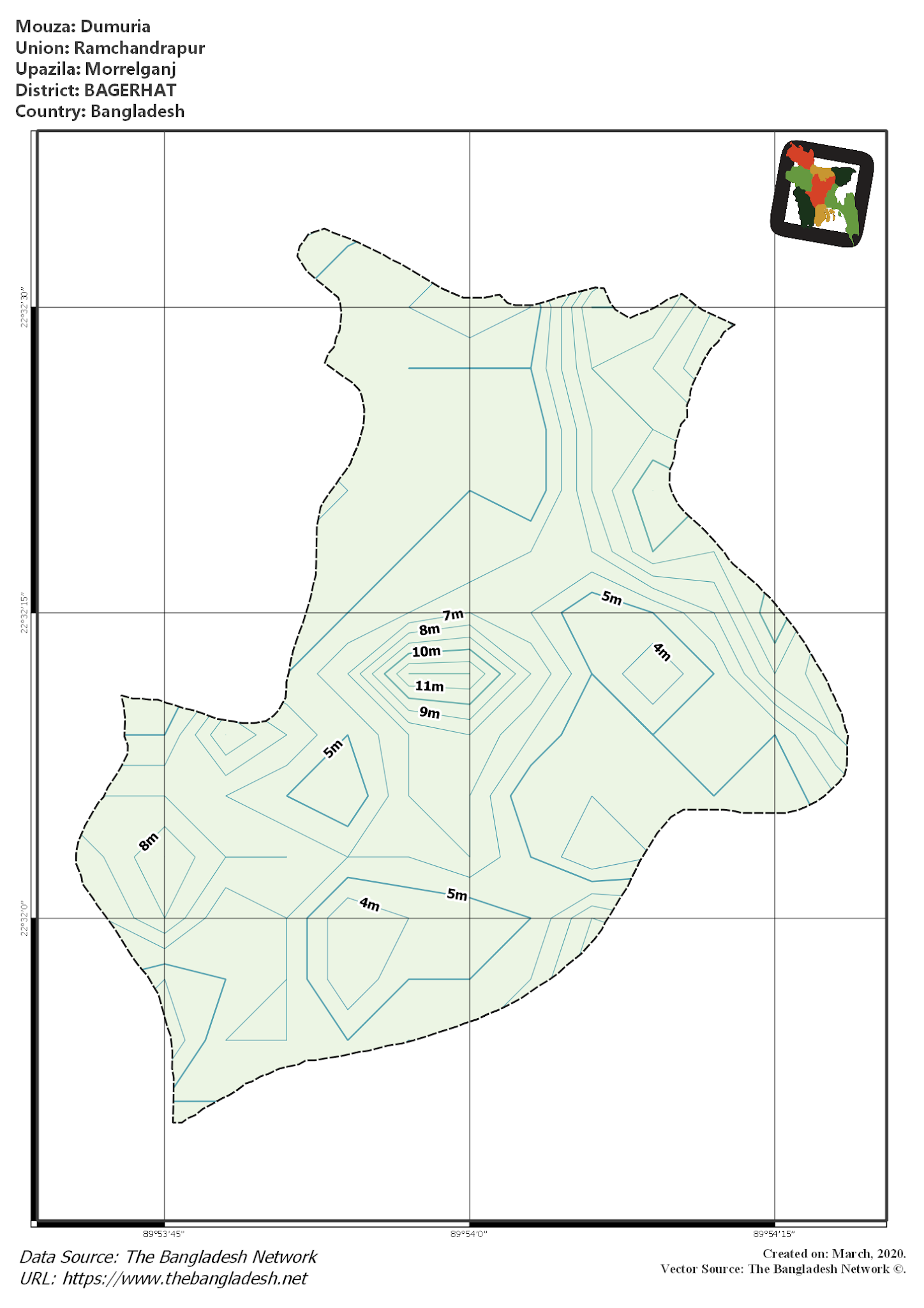 Map of Dumuria Mouza of Morrelganj Upazila, BAGERHAT, Bangladesh.
