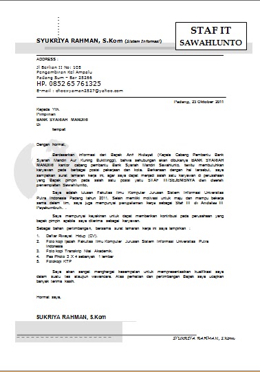 Surat Permohonan Kerja Yg Baik - Hotel Klodran