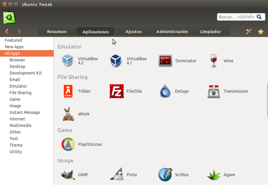 Ubuntu Tweak Aplicaciones