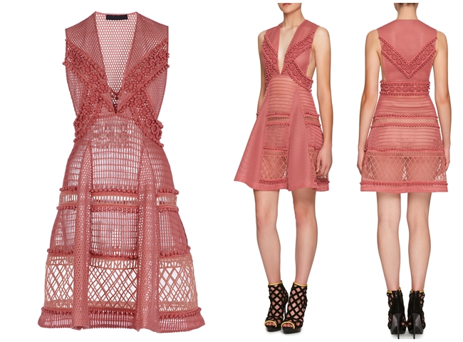 2016 SS Burberry Pink Lace & Sport Mesh Dress Burberry 粉色V領網洞小洋裝