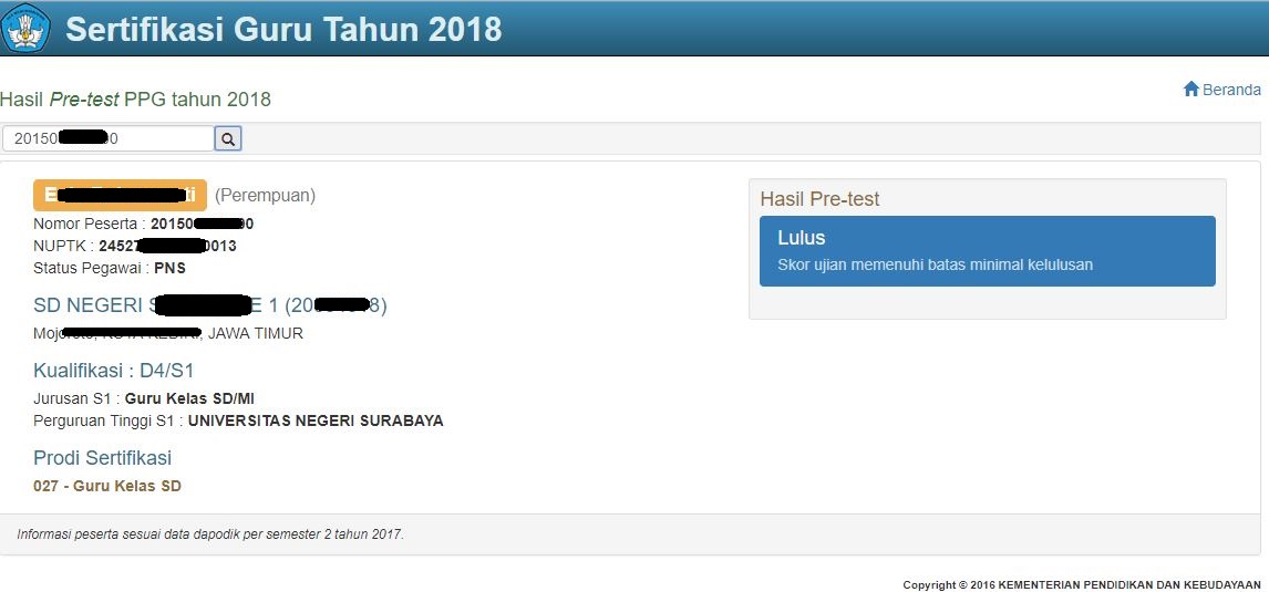 Pengumuman Hasil Pretest Ppg Dalam Jabatan Tahun 2017 Info Ketenagaan