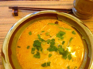 Red Curry Rice Noodle Soup, Meatless, Gluten Free, by Future Relics Pottery