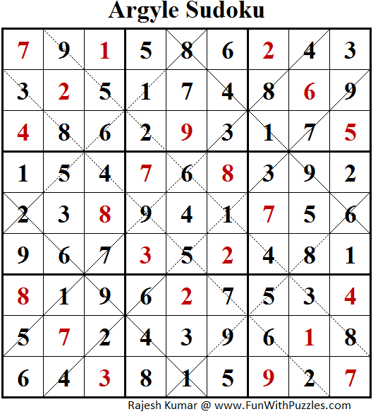 Argyle Sudoku (Puzzles for Adults #152) Solution