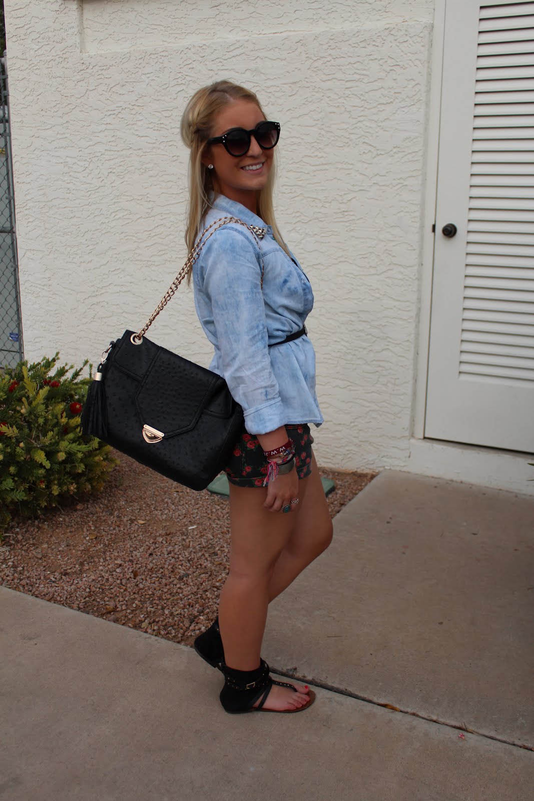 sincerely, truly scrumptious: Outfit Post: Floral Shorts & Studded ...