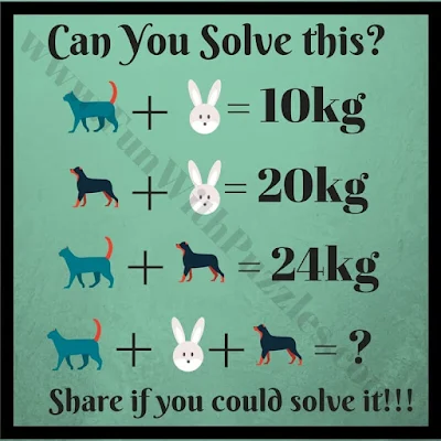 Can you solve this? A + B = 10 Kg C + B = 20 KG A + C = 24 KG Then  A + B + C = ?