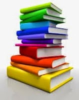 Illustration of a stack of multicolored books