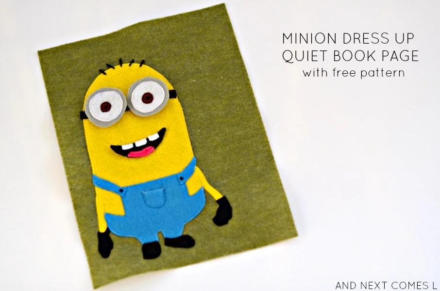 Minion dress up quiet book page with free printable pattern from And Next Comes L