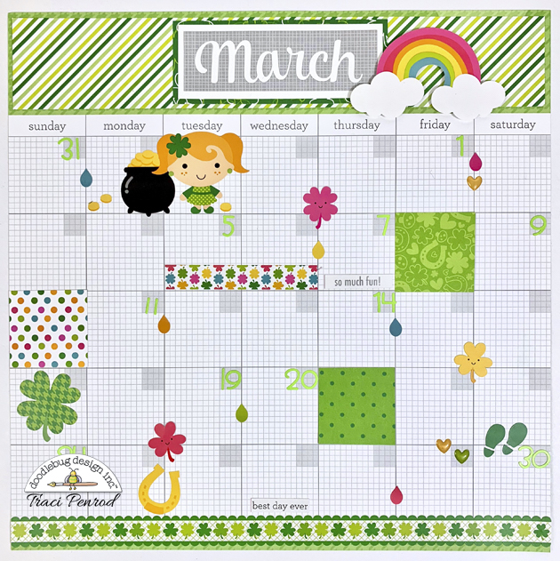 12x12 St. Patrick's Day March Calendar Scrapbook Page Layout