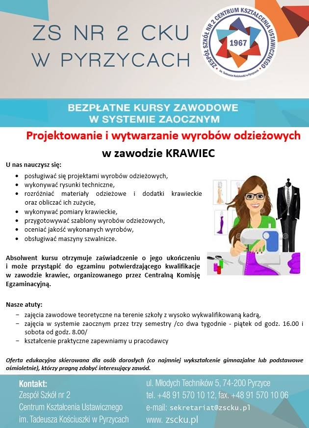 DARMOWA 2-letnia szkoła krawiecka dla dorosłych w Pyrzycach