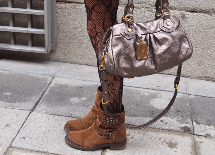 Leather skirt and biker boots