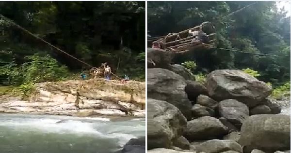 Kids Forced to Use Rattan ‘Cage Bridge’ to Cross Dangerous River