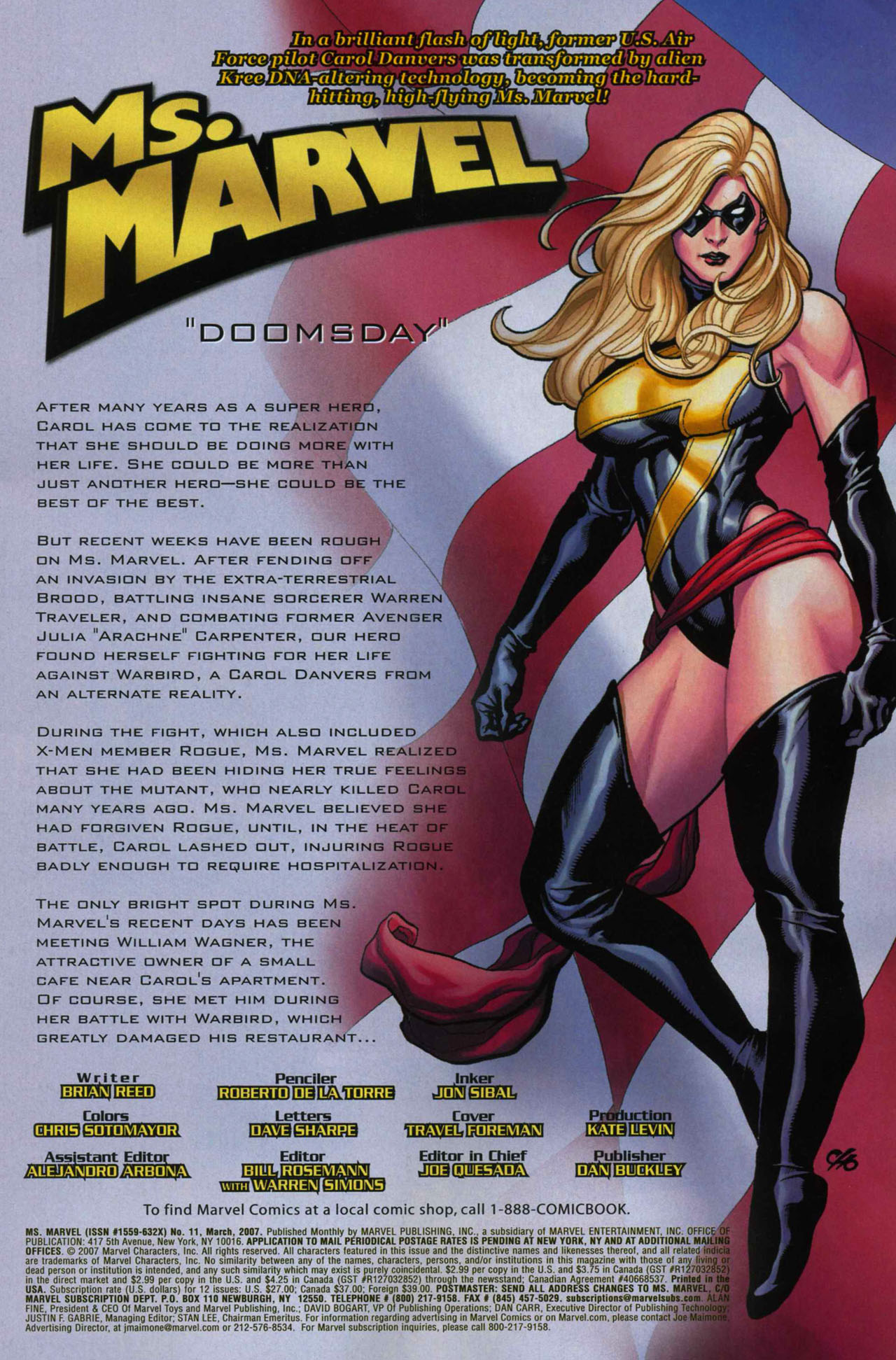 Ms Marvel #11 March 2007 Marvel Comics Reed De La Torre Sibal