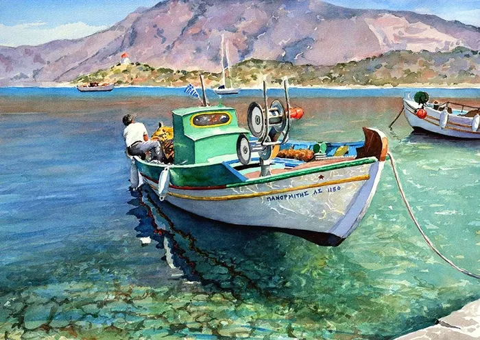 Pantelis Zografos 1949 | Watercolors of Greek Islands