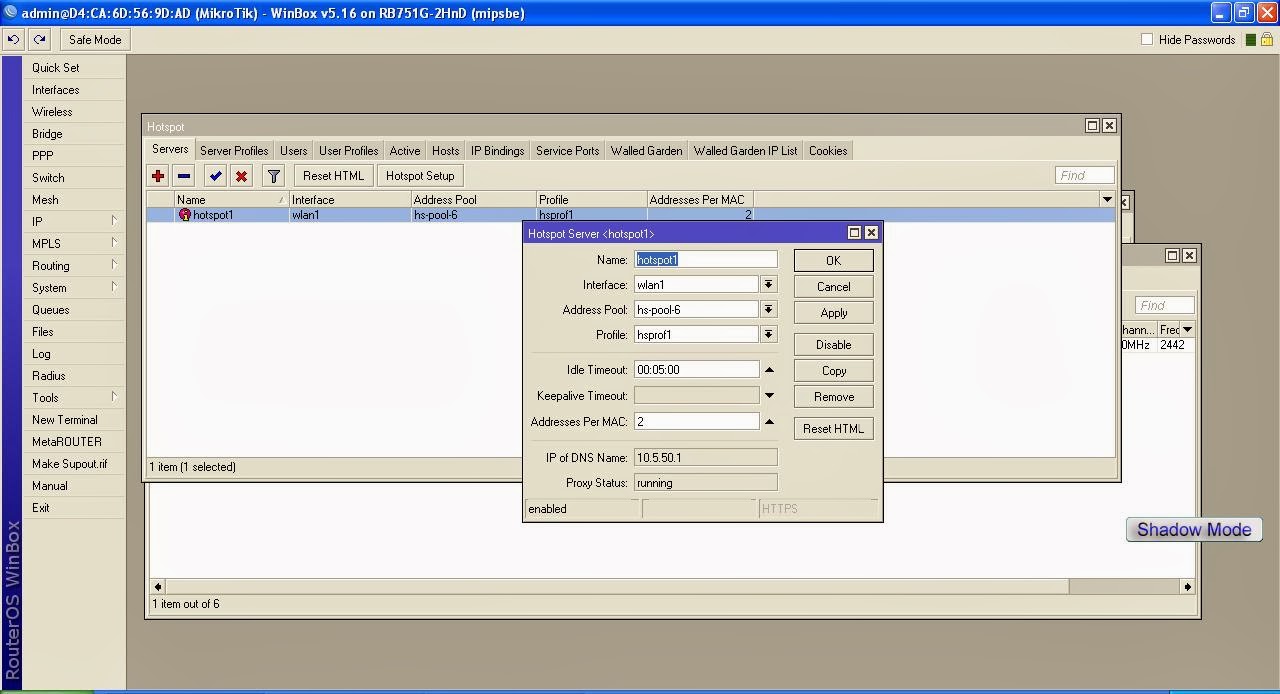 Parameter yang Dikonfigurasi dalam Membangun Hostpot (Wireless)Diary