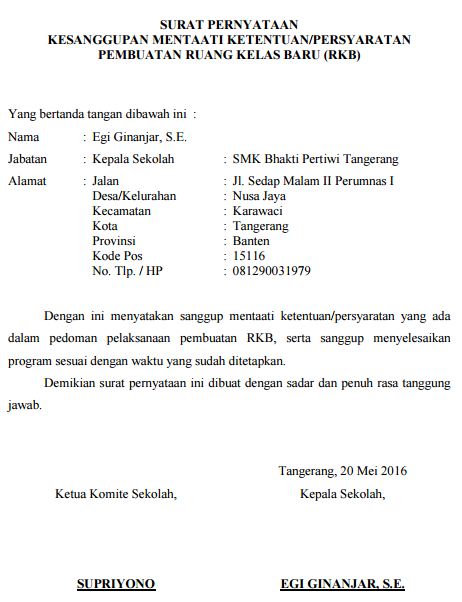 Contoh Surat Kesanggupan Menaati Peraturanketentuan