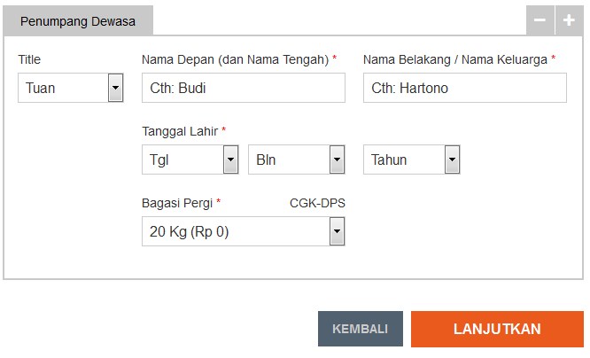 Isikan data penumpang dengan benar Isikan data penumpang dengan benar