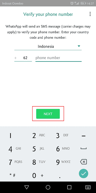masukkan nomor telepon yang ingin digunakan untuk chatting di whatsapp