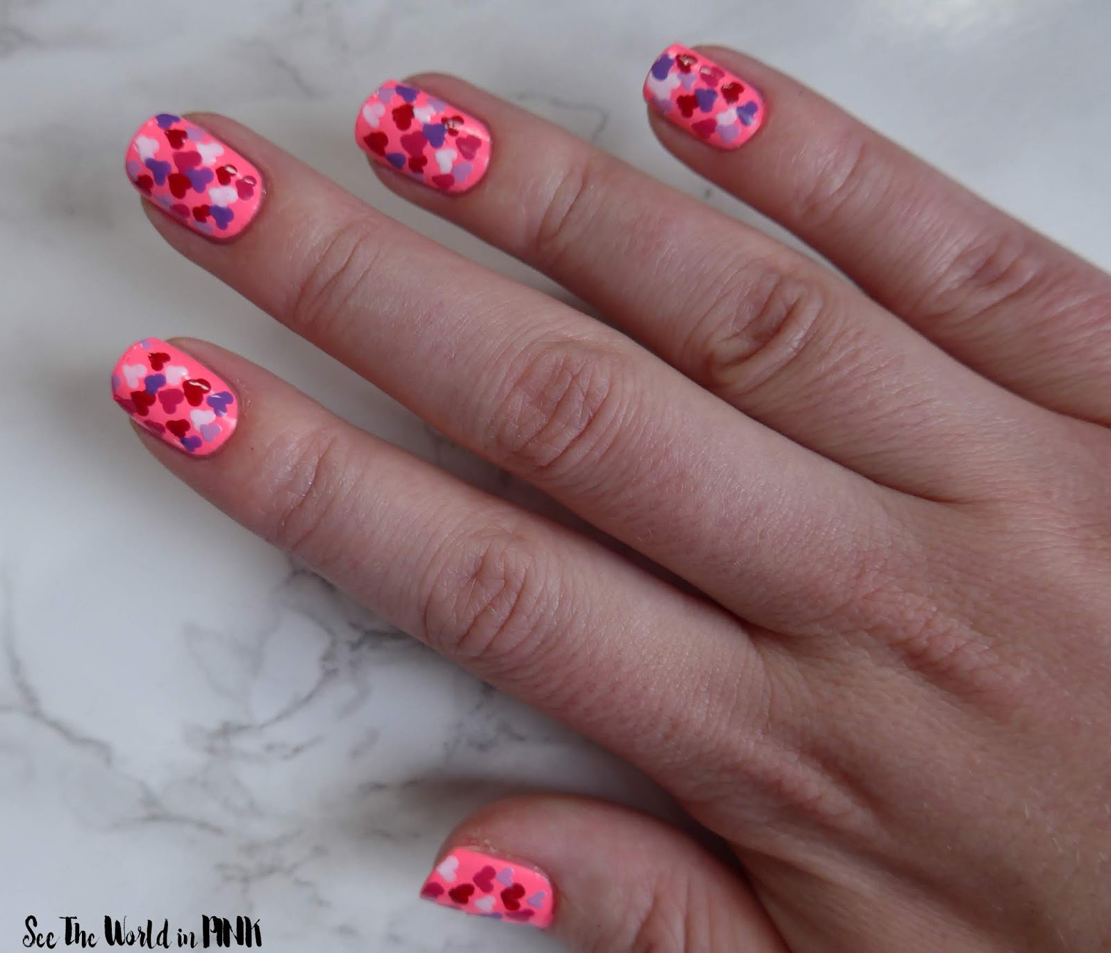 Manicure Monday - Neon Pink Heart Nails | See the World in PINK