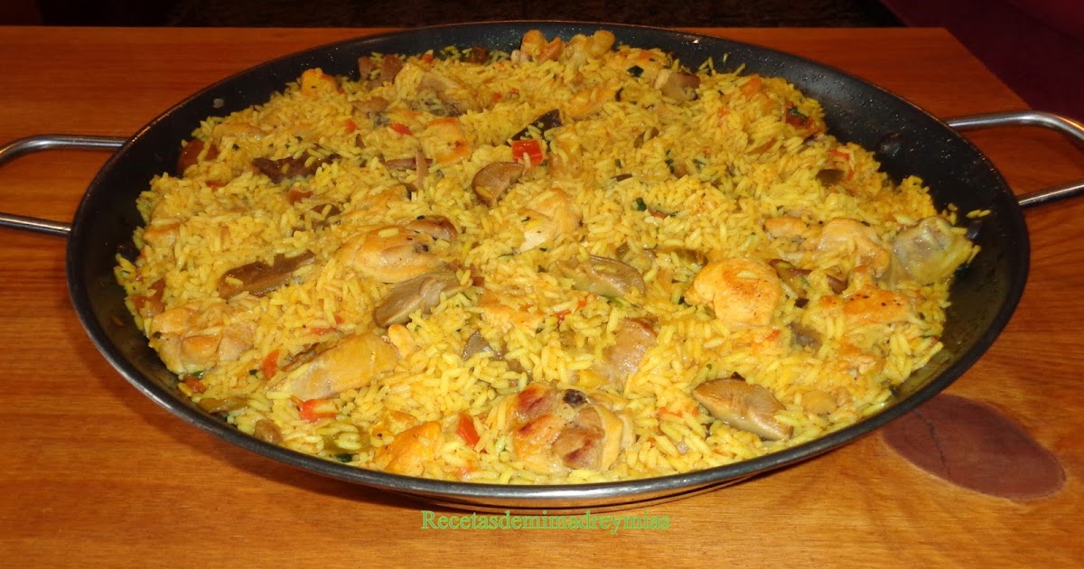 RECETAS DE MI MADRE Y MIAS Paella de arroz con pollo y setas