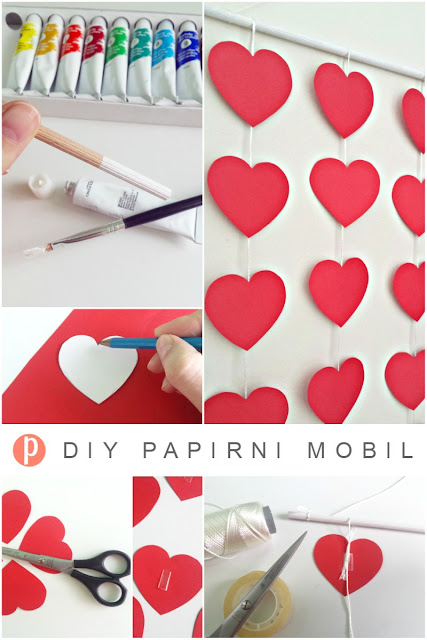 DIY papirni mobil za dječju sobu u obliku srca