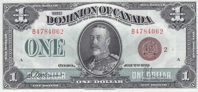 Dominion of Canada currency money King George V dollar banknote bill