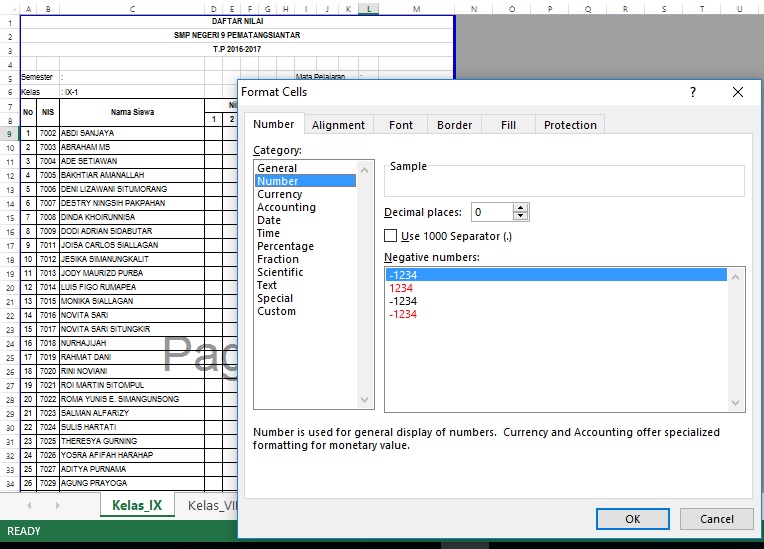 Format Daftar Nilai Kelas IGS Zone