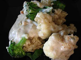 Brown Rice and Blue Cheese Gratin with Cauliflower and Broccoli
