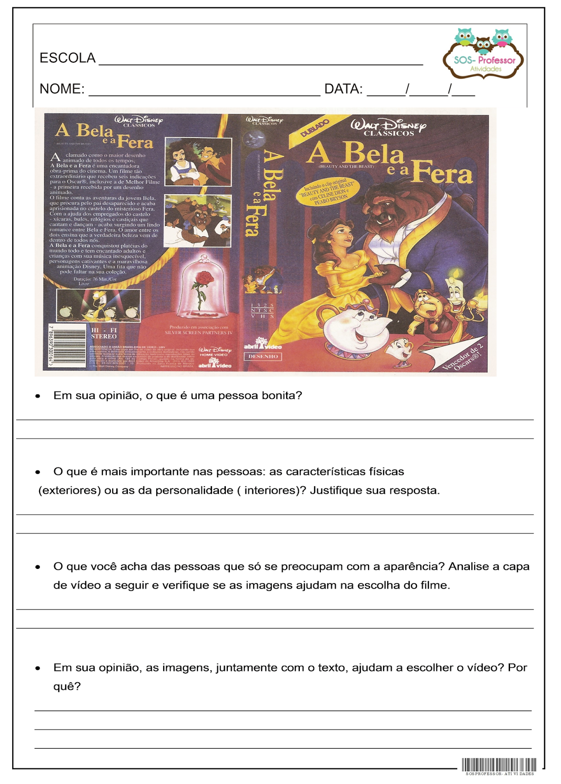 SOSPROFESSORATIVIDADES A Bela e a Fera SOSPROFESSORATIVIDADES A Bela e a Fera