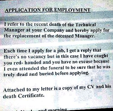 Application for Employment (Funny Letter)