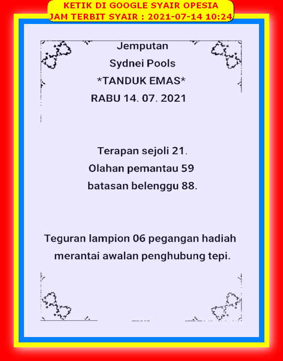 Syair Sdy 14 Juli 2021 Kode Syair Sgp Syair Hk Syair Sydney 2021 Syair Sdy 14 Juli 2021 Kode Syair Sgp Syair Hk Syair Sydney 2021