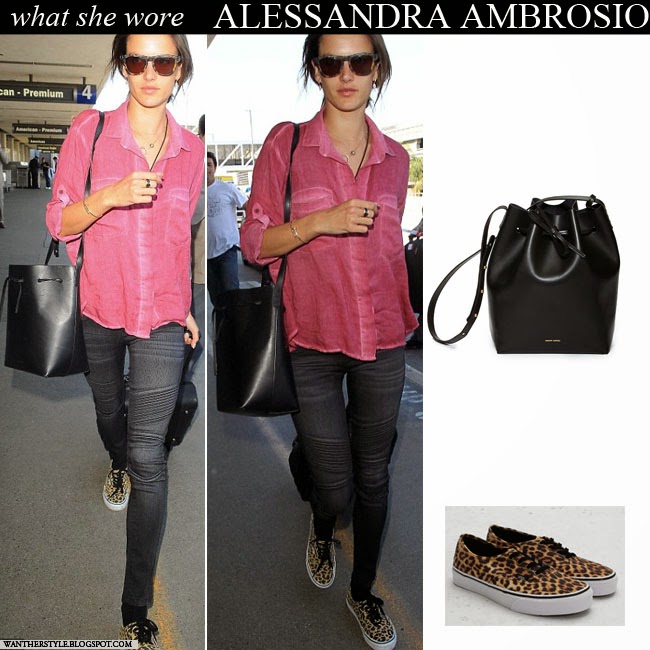 WHAT SHE WORE: Alessandra Ambrosio in leopard print sneakers with black ...