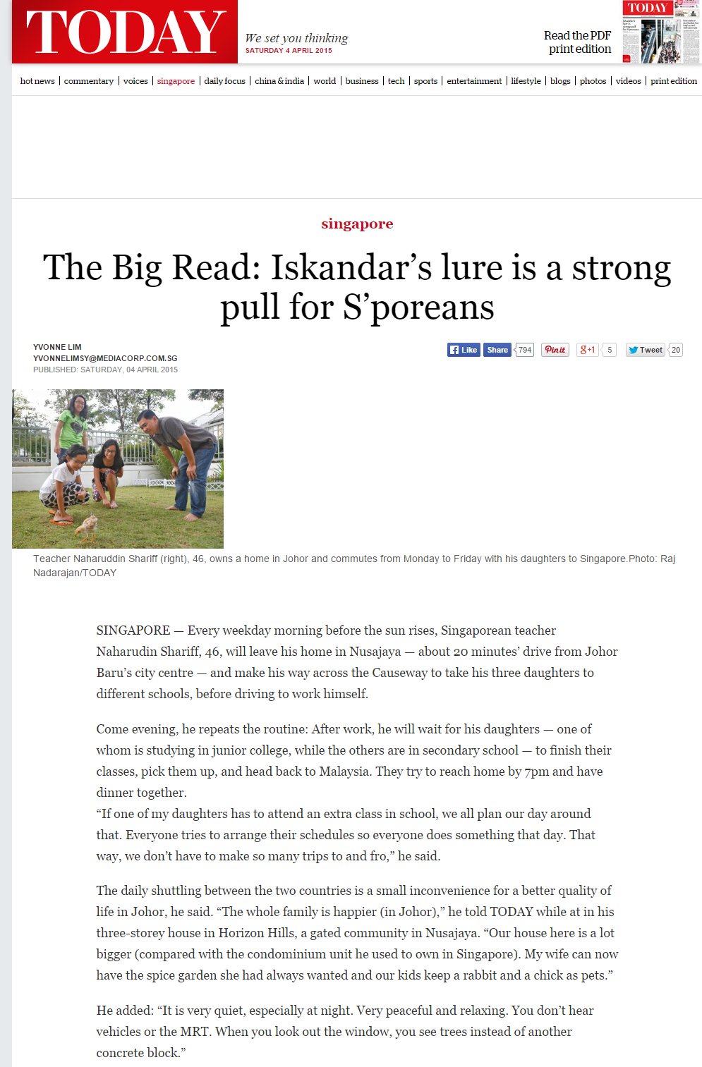 Malaysia Iskandar 040415 -  Iskander’s lure is a strong pull for S’poreans
