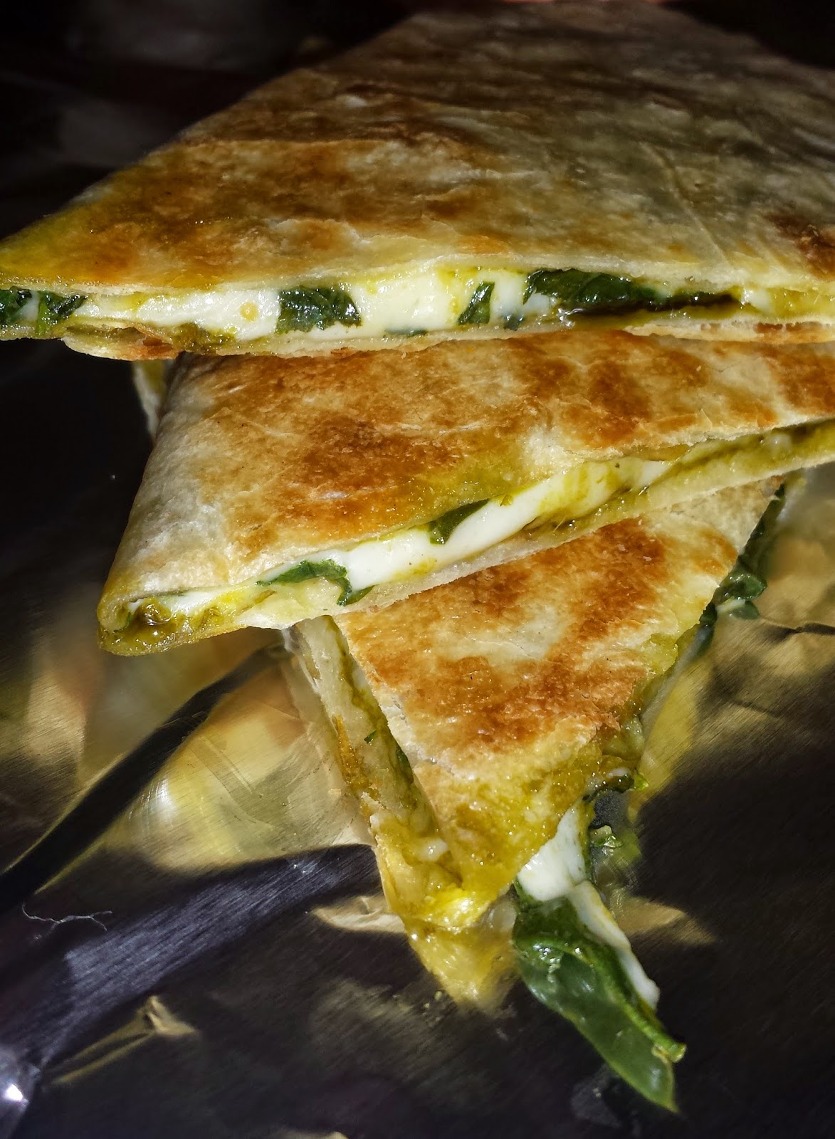 Rebecca's Amazing Creations Spinach Fontina Quesadilla with Basil Pesto