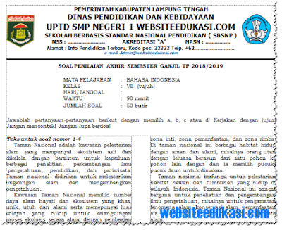 Soal Pas Uas Bahasa Indonesia Kelas 7 K13 Tahun 2018 2019 Pensil