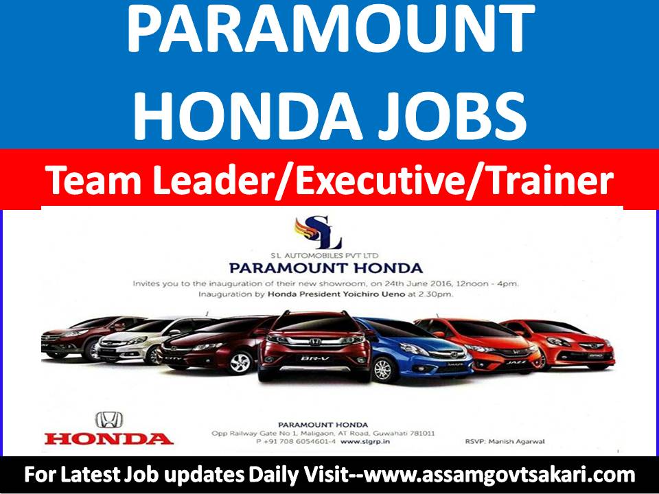 Paramount Honda Recruitment 2019 Team Leader/Sales Executive/Trainer