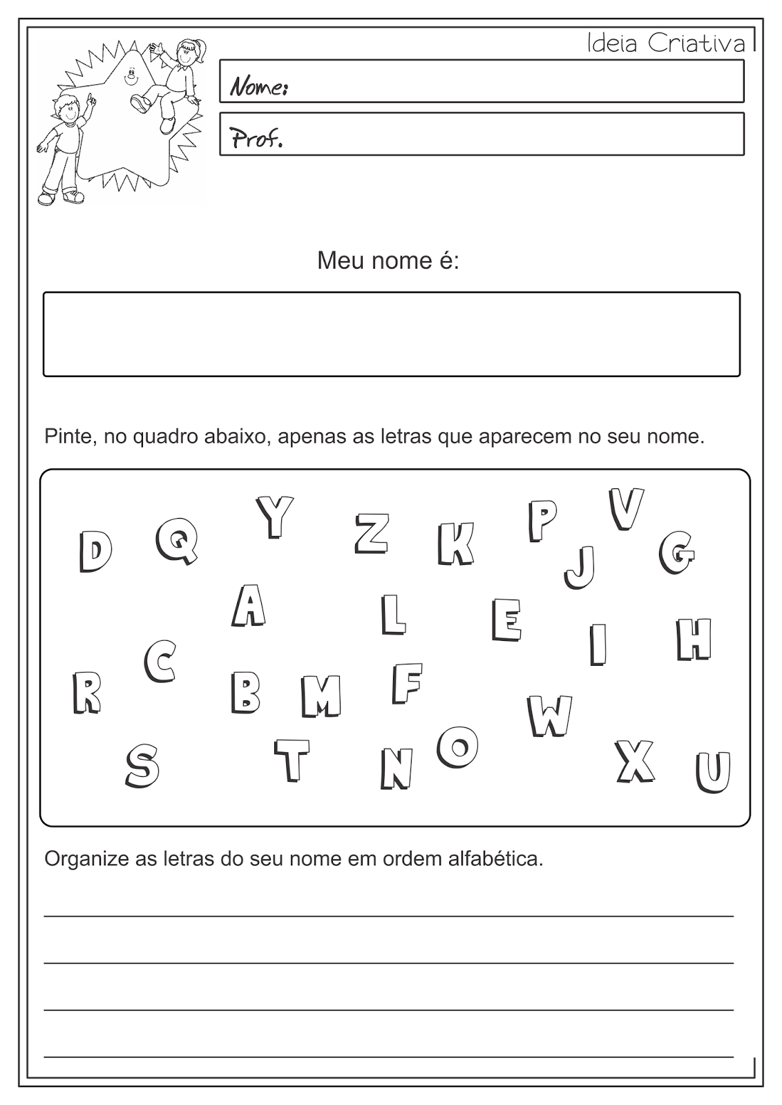 Atividades Educativas Nome - Ordem Alfabética - Letra Inicial para Ensino Fundamental