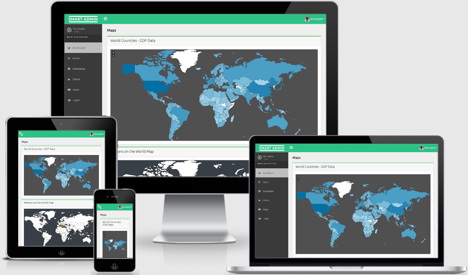 Free VueJS Admin Template World Map Using JvectorMap, HTML5, CSS3 & Bootstrap4